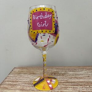 “New” in box Lolita “Birthday Girl hand painted 15 oz wine glass